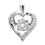 10k White Gold Heart Round Genuine Diamond Dancing Charm Pendant .50ct