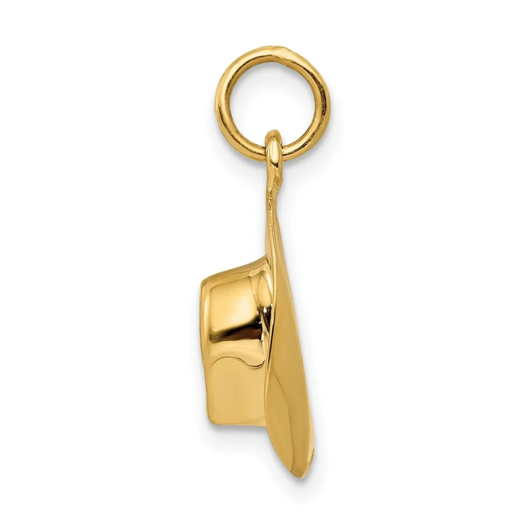 14k Yellow Gold Polished Cowboy Hat Charm Pendant 21 mm x 11 mm side