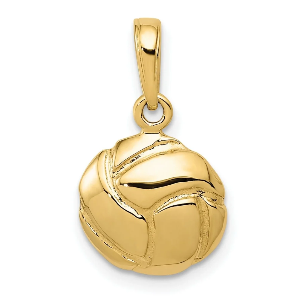 14k Yellow Gold Solid Volleyball Charm Pendant