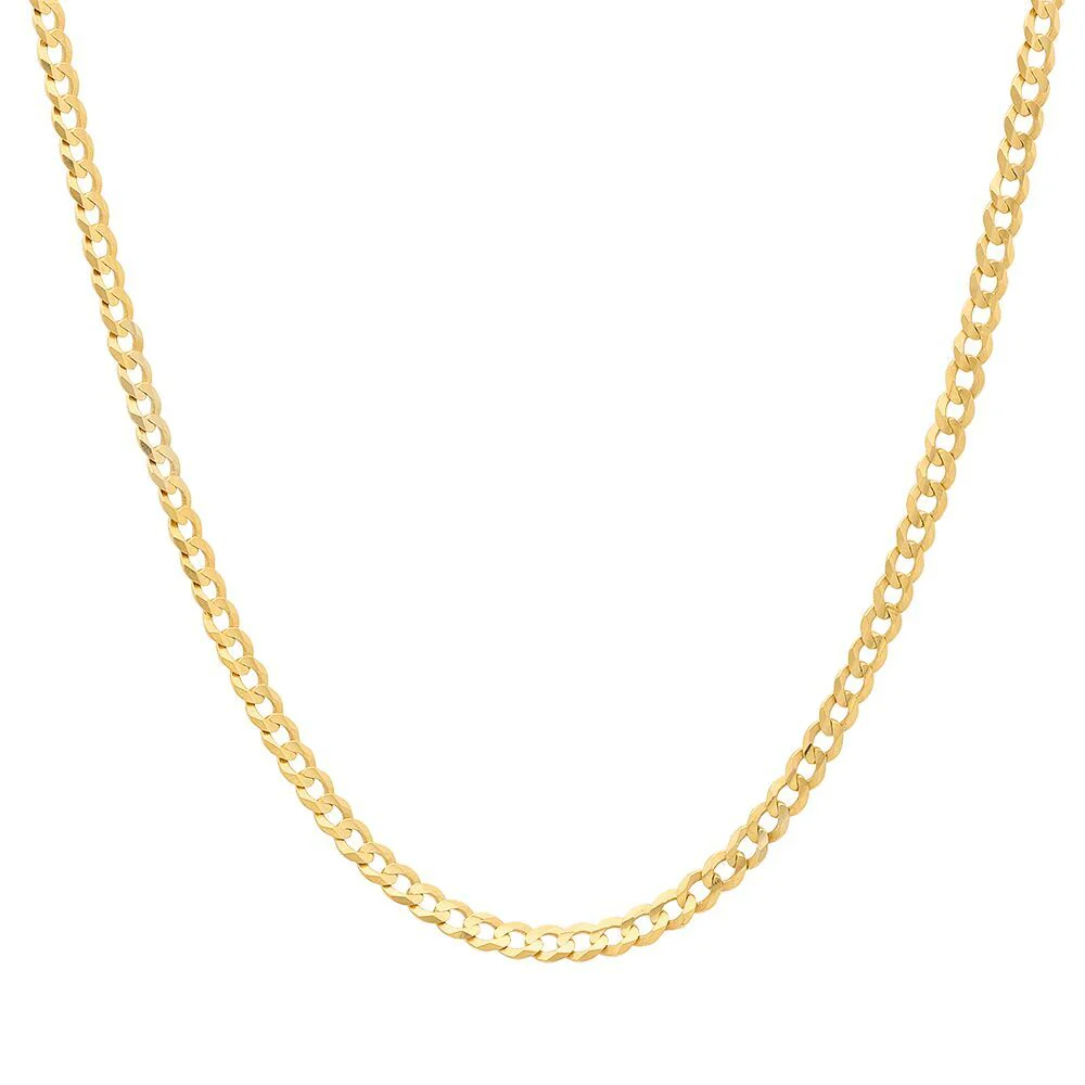 18k Yellow Gold Curb Cuban Flat Chain Necklace 2.1mm