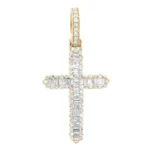 Channel Baguette 4/5 CT Real Diamond Cross Pendant 1.4" 10K Yellow Gold