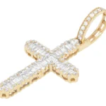 Channel Baguette 4/5 CT Real Diamond Cross Pendant 1.4" 10K Yellow Gold side