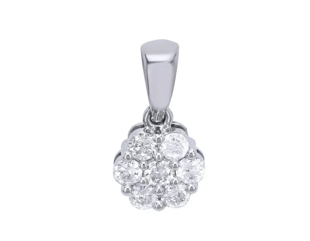 10K White Gold Cluster Natural Diamond Pendant