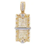 Dog tag 1.39CT Natural Diamond Pendant 10K Yellow White Gold 1.2"