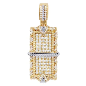 Dog tag 1.39CT Natural Diamond Pendant 10K Yellow White Gold 1.2"