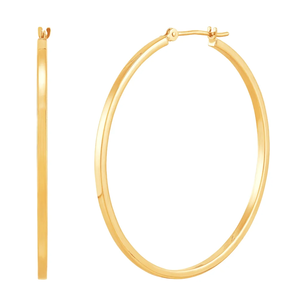 10K Yellow Gold Hoop Square Earrings 40mm