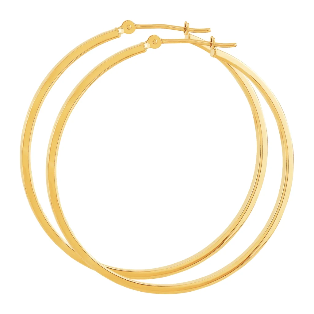 Hoop Square Earrings Solid 10K Yellow Gold 40mm High Polished side