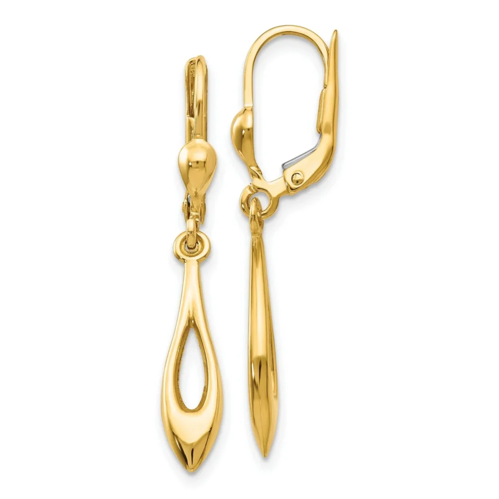 14k Yellow Gold Open Tear Drop Dangle Earrings