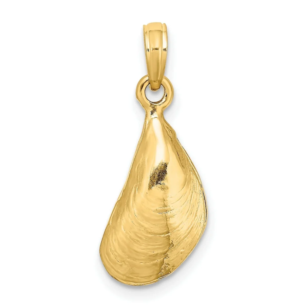 Polished Mussel Shell Pendant In 14k Yellow Gold