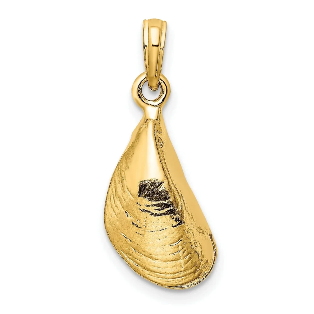 Polished Mussel Shell Pendant In 14k Yellow Gold back