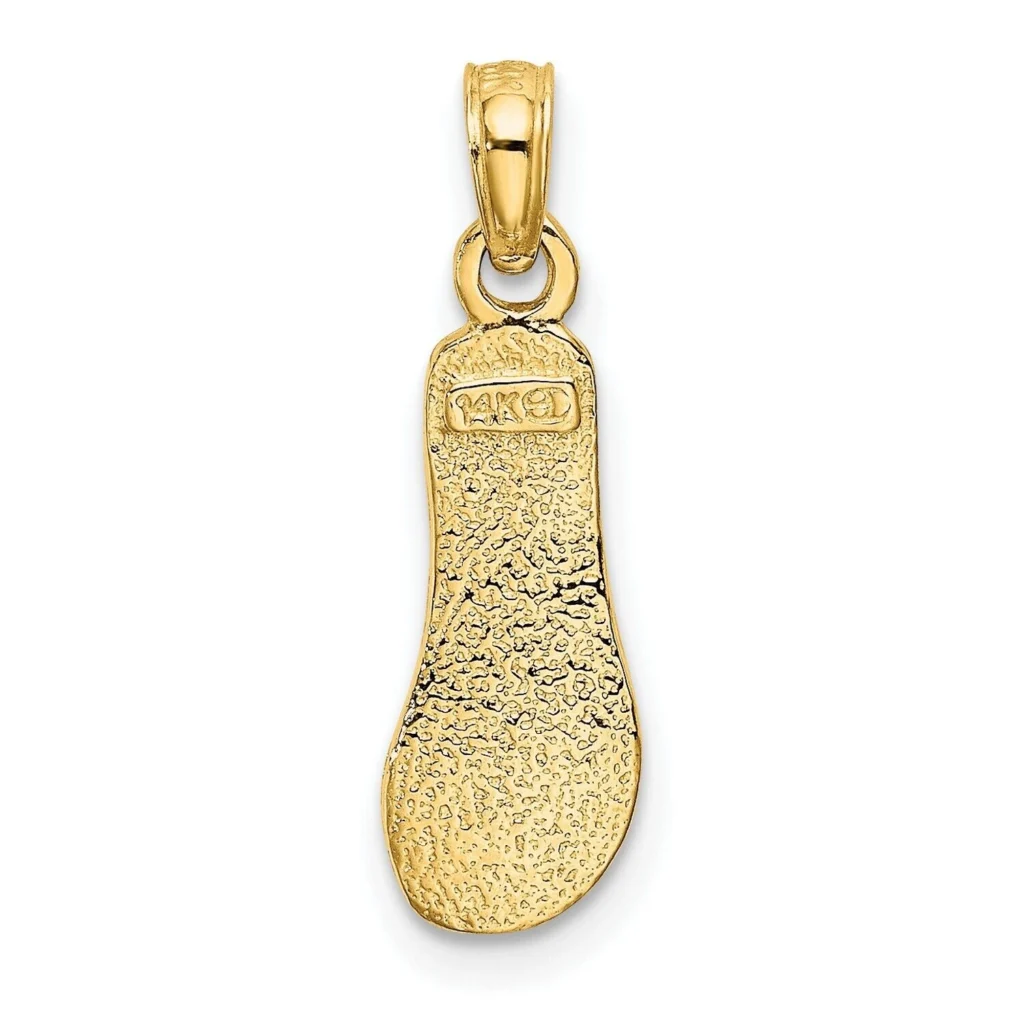 Single Polished Strap Flip-Flop Charm In Real 14k Yellow Gold back