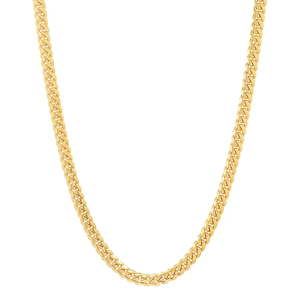 Solid 10k Yellow Gold Miami Cuban Link Chain Necklace 4mm