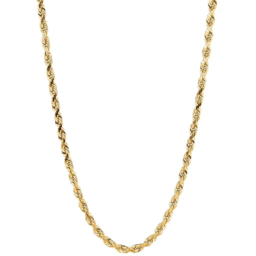 18k Yellow Gold Rope Chain Necklace 2mm
