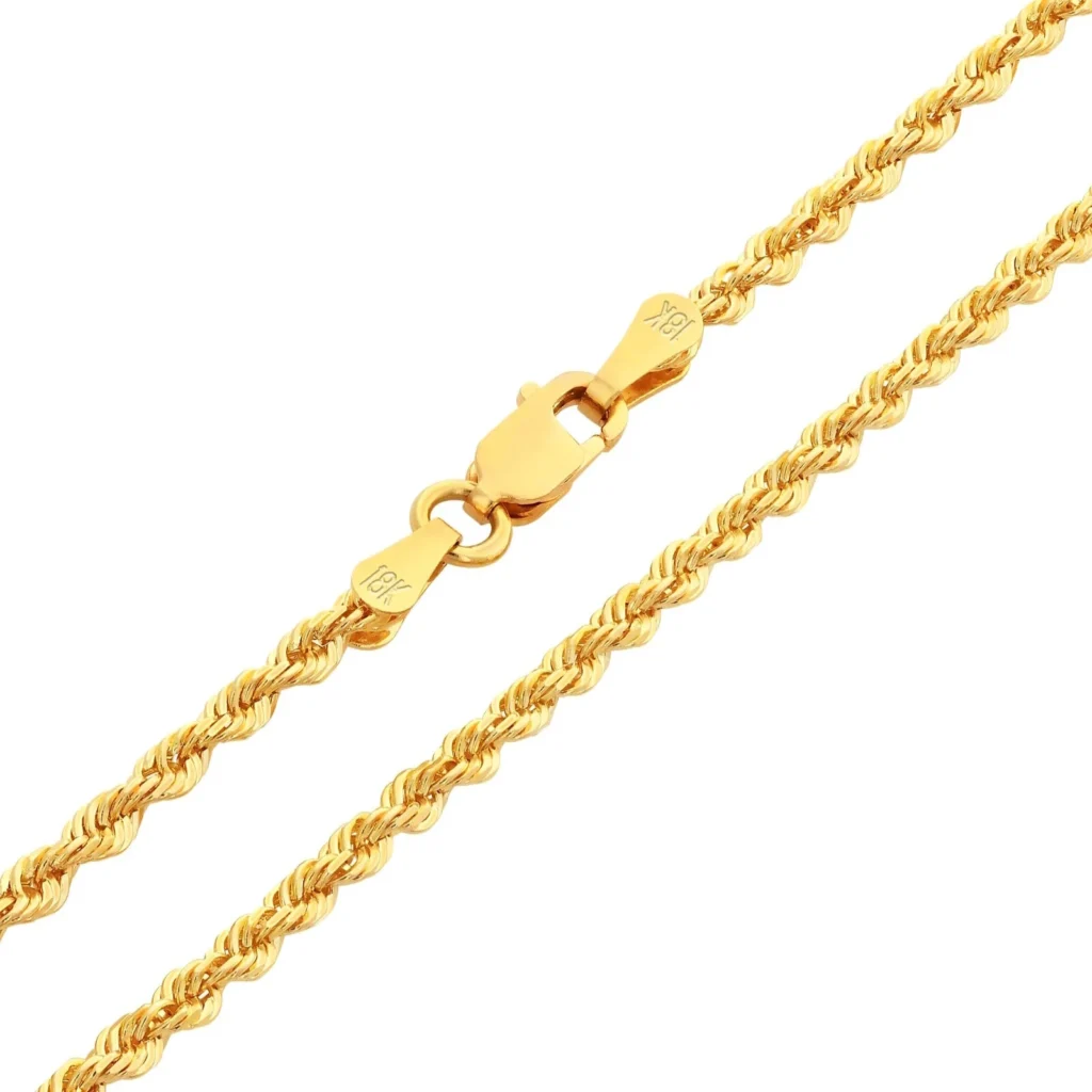 Solid 18k Yellow Gold Rope Chain Necklace 2mm clasp