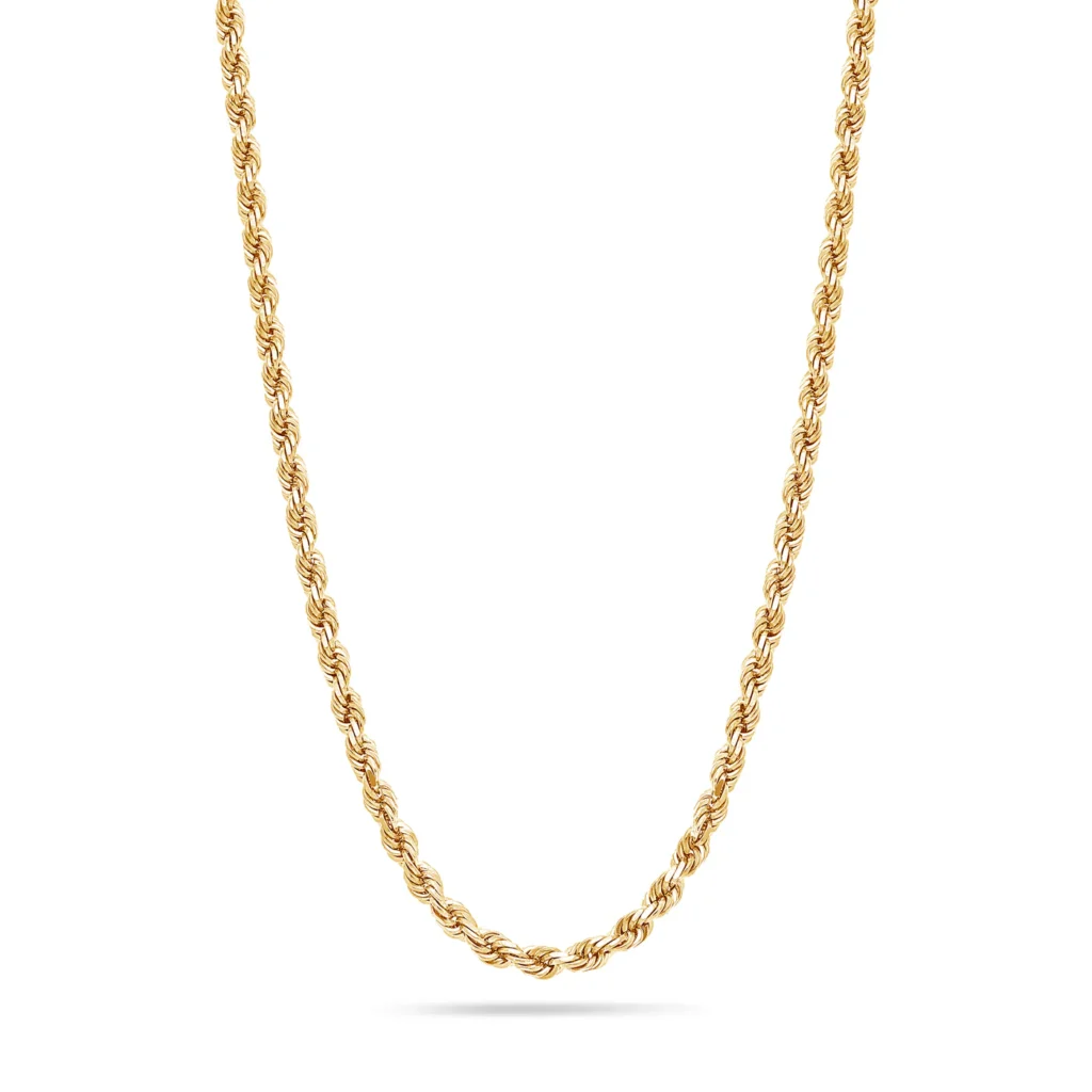 18k Yellow Gold Rope Chain Necklace 3mm