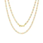 10K Solid Tri-Color Yellow Rose White Gold 3mm Valentino Chain Necklace