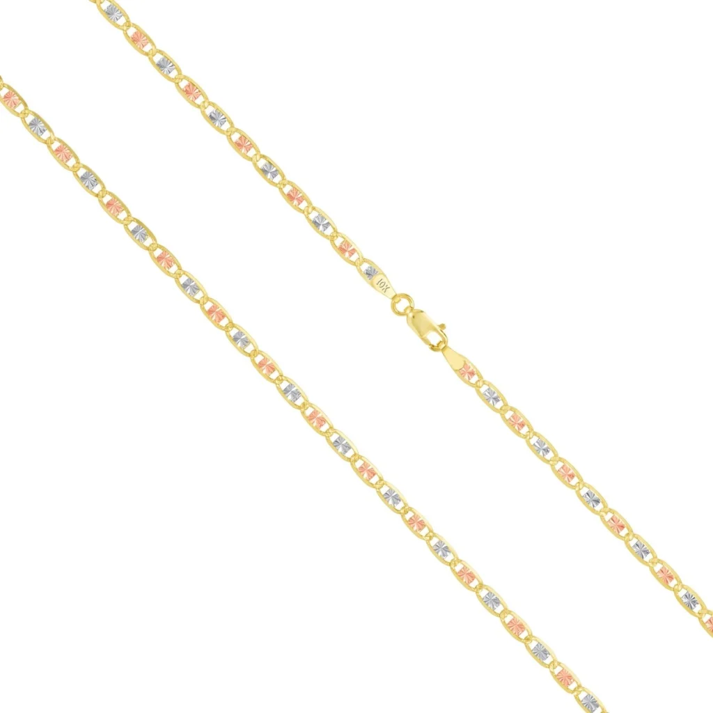 10K Tri-Color Gold Valentino Chain Necklace 3mm