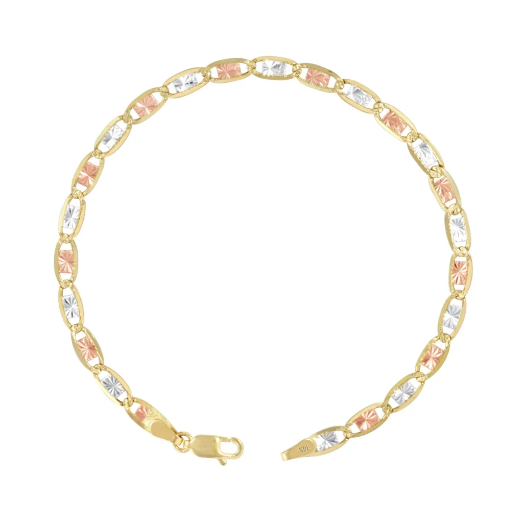 10K Tri-Color Gold Valentino Bracelet 4mm