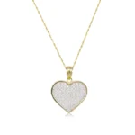 10K Solid Yellow Gold CZ Heart Pendant Singapore Chain Necklace Set Set