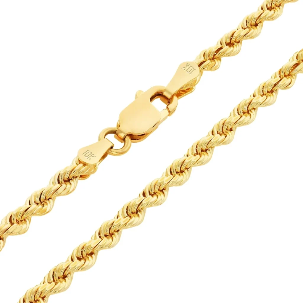 10K Solid Yellow Gold Rope Diamond Cut Bracelet 3mm clasp