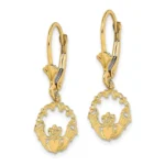 10k Gold Claddagh Leverback Drop Dangle Earrings 27x10.8mm side