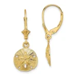 10k Gold Sand Dollar Leverback Drop Dangle Earrings