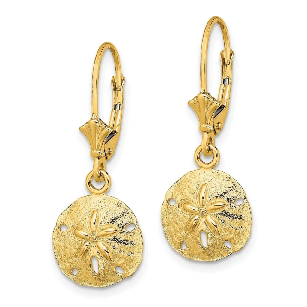 10k Gold Sand Dollar Leverback Drop Dangle Earrings side