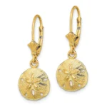 10k Gold Sand Dollar Leverback Drop Dangle Earrings side