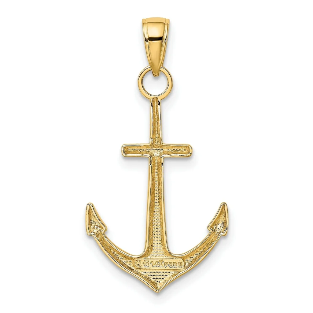 10k Gold Solid Yellow Anchor Charm Pendant Polished Men Woman back