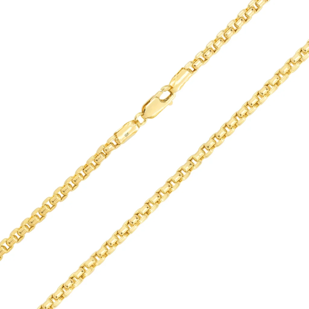 10k Yellow Gold Box Rounded Chain Necklace 2.5mm