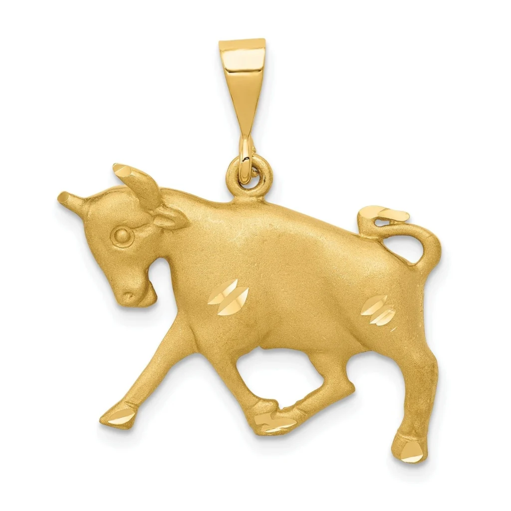 10k Solid Yellow Gold Taurus Zodiac Pendant Charm 30mm x 20mm