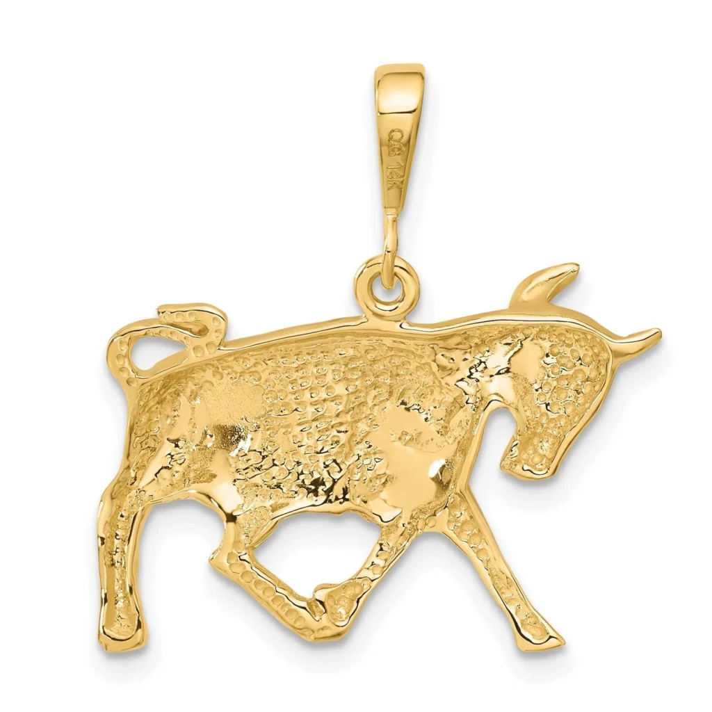 10k Solid Yellow Gold Taurus Zodiac Pendant Charm 30mm x 20mm back