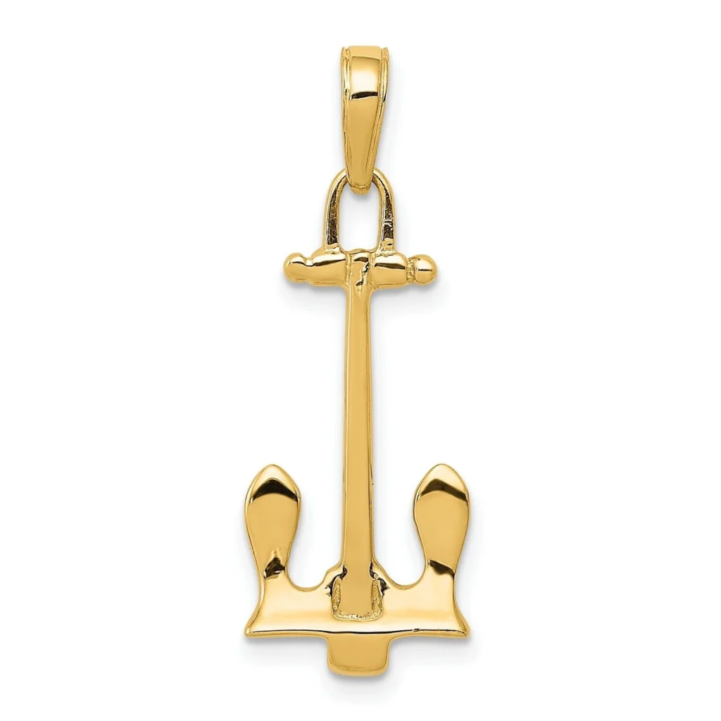 14K Yellow Gold Navy Anchor Charm Pendant
