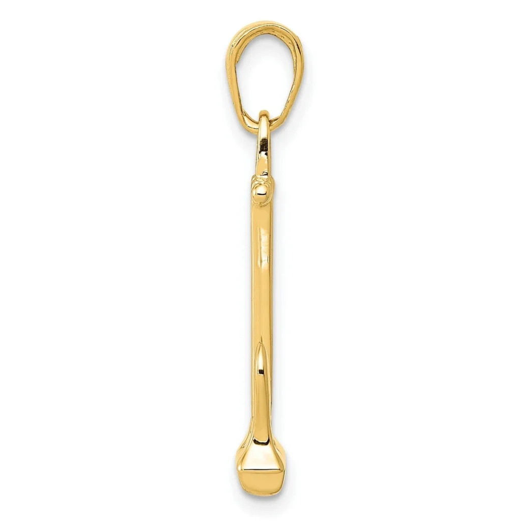 14K Solid Yellow Gold Navy Anchor Charm Pendant side