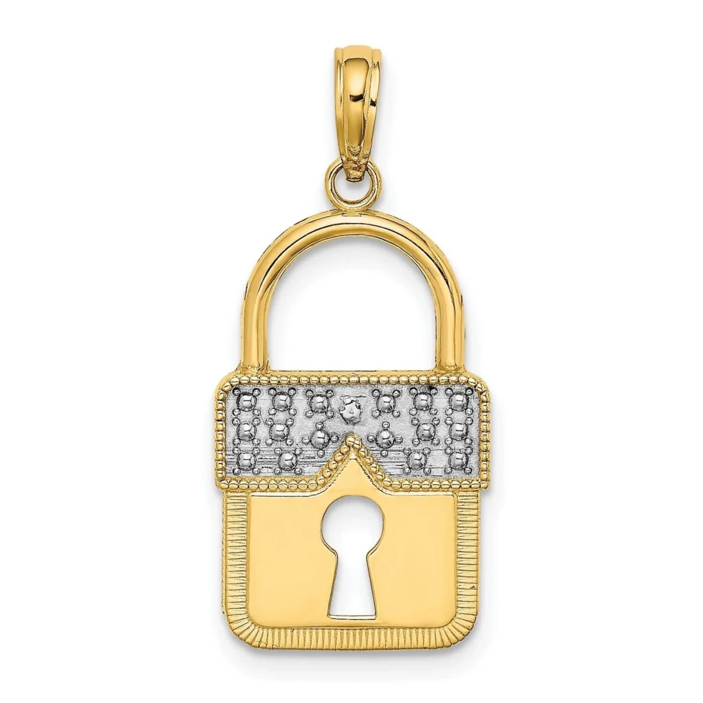 14k Gold Two Tone Lock Charm Pendant