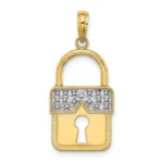 14k Gold Two Tone Lock Charm Pendant