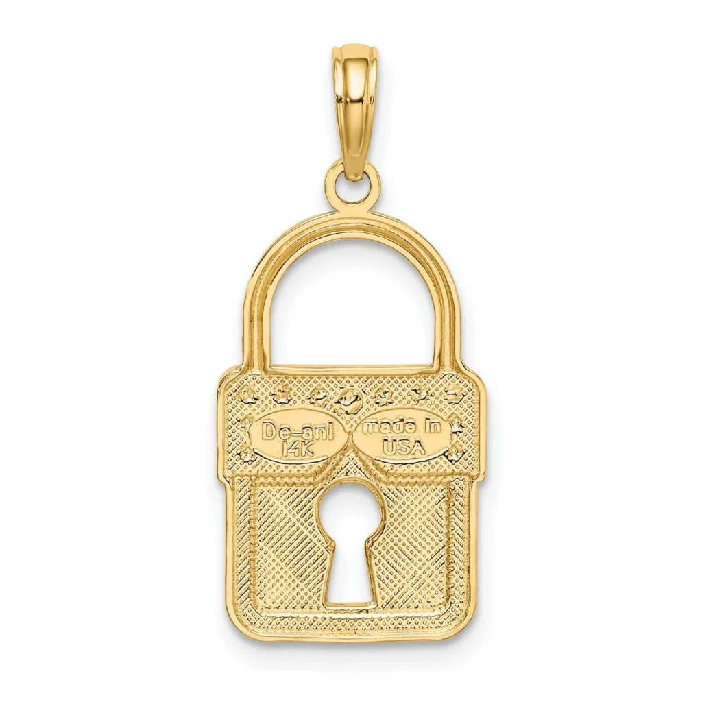 14k Solid Gold White Yellow Two Tone Lock Charm Pendant back