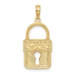 14k Solid Gold White Yellow Two Tone Lock Charm Pendant back