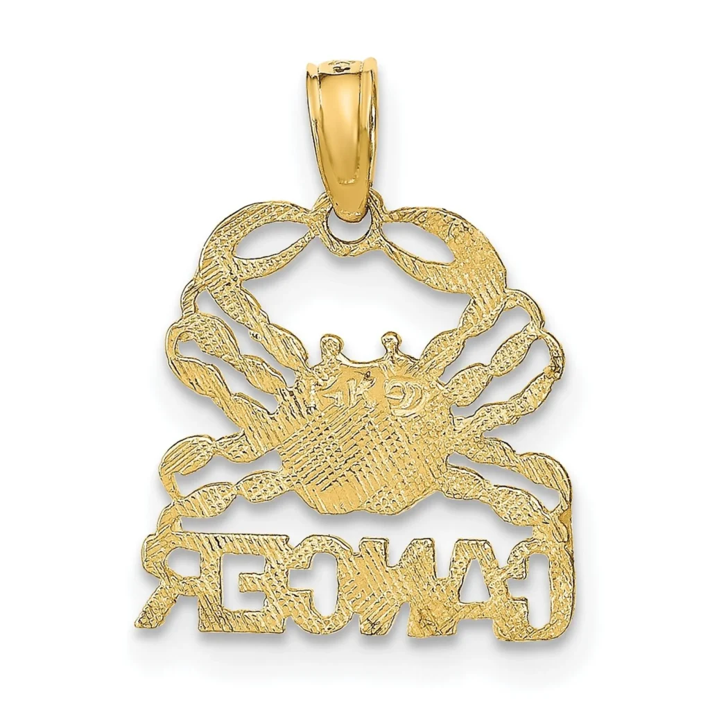 14k Solid Yellow Gold Cancer Zodiac Symbol Pendant Charm back