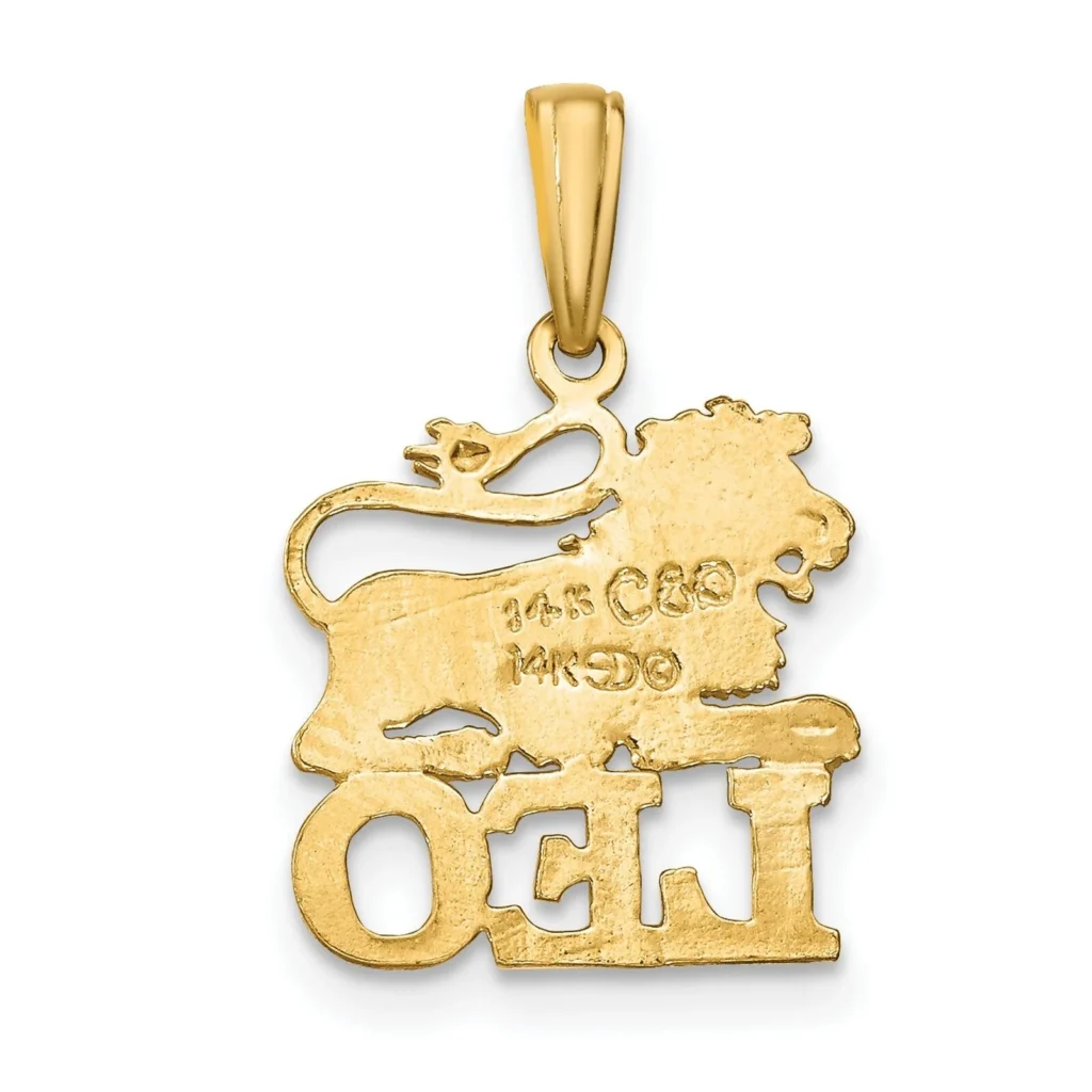 14k Solid Yellow Gold Leo Zodiac Symbol Pendant Charm back