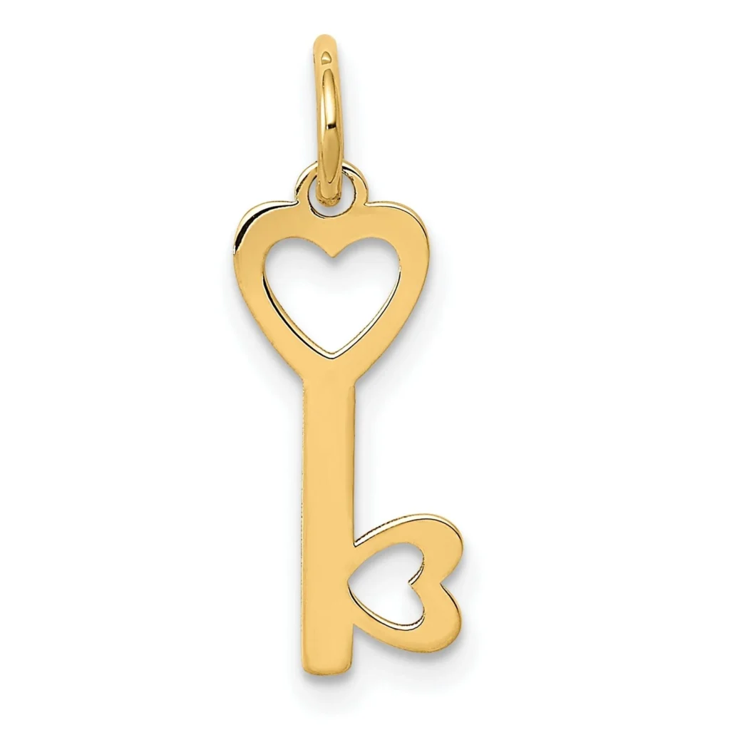 14k Yellow Gold Lock And Heart Key Charm Pendant