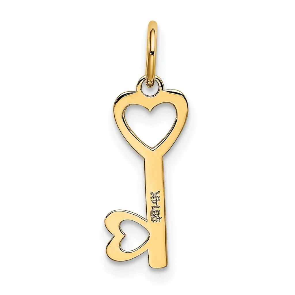 14k Solid Yellow Gold Lock And Heart-Shaped Key Charm Pendant back