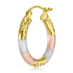 14k Tri Color Solid Gold Diamond Cut Hoop Earrings 20x20mm side