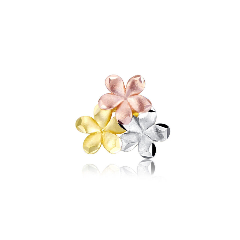 14k Tri Color Gold Flower Stud Earrings 11x11mm