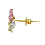 14k Tri Color Solid Gold Flower Stud Earrings 11x11mm side