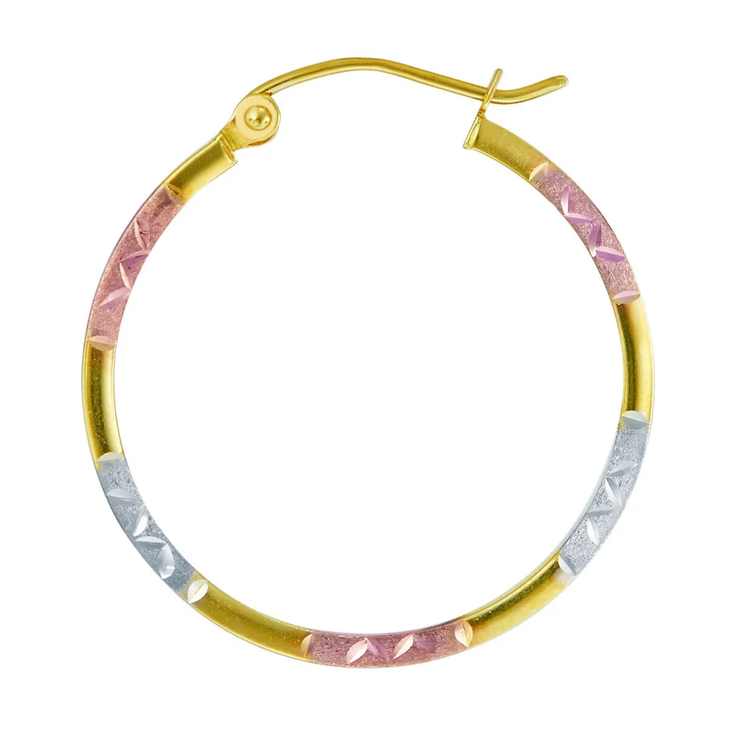 14k Tri Color Gold Tube Hoop Earrings 22x22mm