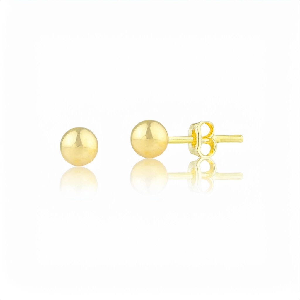 18k Solid Yellow Gold Ball Stud Earrings 3mm Butterfly Back