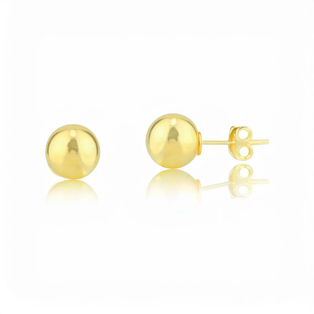 18k Solid Yellow Gold Ball Stud Earrings 7mm Butterfly Back