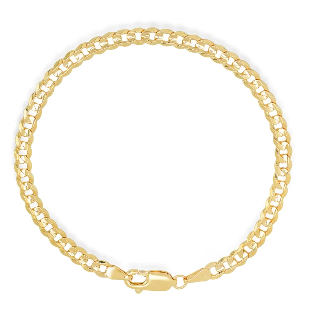 18k Solid Yellow Gold Curb Cuban Bracelet 4mm