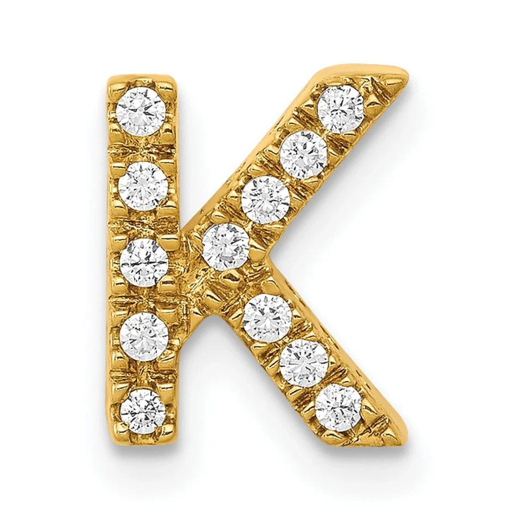 Diamond Letter K Solid 14k Yellow Gold Charm Pendant Initial